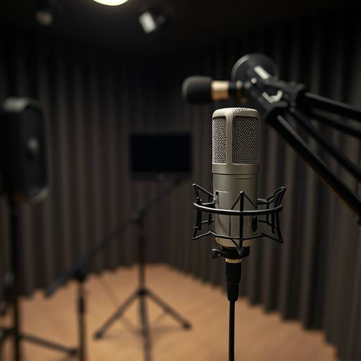 Mikrofon i et lydstudio, klar for innspilling
